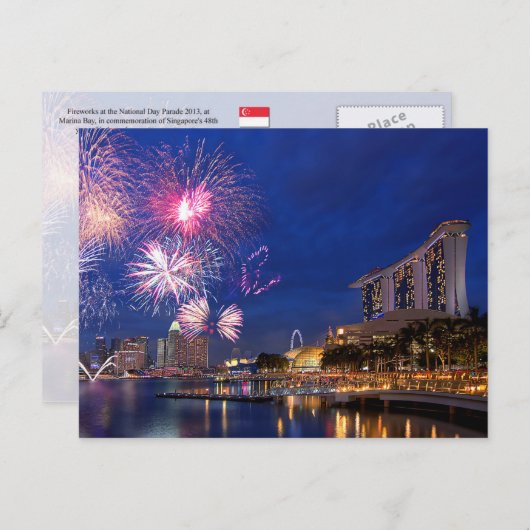 Feuerwerke in Marina Bay, Singapur Postkarte (Vorne/Hinten)