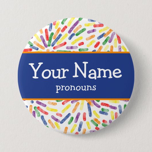 Feuerwerke Regenbogen Flag Pronouns Nametag Button (Vorderseite)