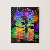 Feuerwerke + Regenbogen-Spektrum "GUTEN RUTSCH INS Puzzle (Vertikal)