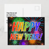 Feuerwerke + Regenbogenspektrum "GLÜCKLICH NEUES J Postkarte (Vorne/Hinten)