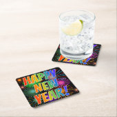 Feuerwerke + Regenbogenspektrum "GLÜCKLICH NEUES J Rechteckiger Pappuntersetzer (Vor Ort)