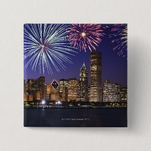 Feuerwerke über Chicago-Skylinen Button