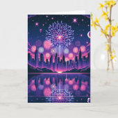 Feuerwerke über der Skyline der Stadt | AMERIKANIS Karte (Gelbe Blume)