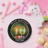 Feuerwerks-glücklicher zehnter 10. Geburtstag mit Pappteller (Party)