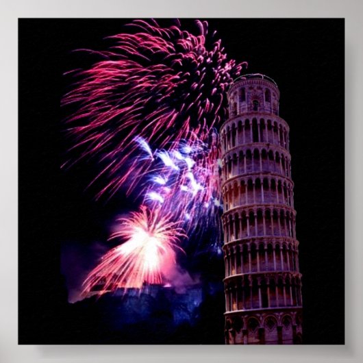 FeuerwerksbeleuchtungTower of Pisa Poster (Vorne)