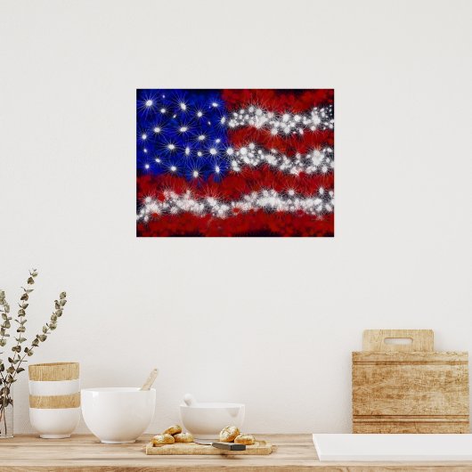 Feuerwerksfahne US Flagge Poster (Küche)