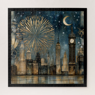 Feuerwerksfeier zur nächtlichen Skyline Puzzle