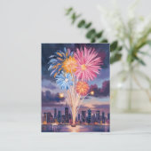 Feuerwerkshow | Silvester Aquarell Feiertagskarte (Stehend Vorderseite)