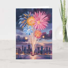 Feuerwerkshow | Silvester Aquarell Feiertagskarte