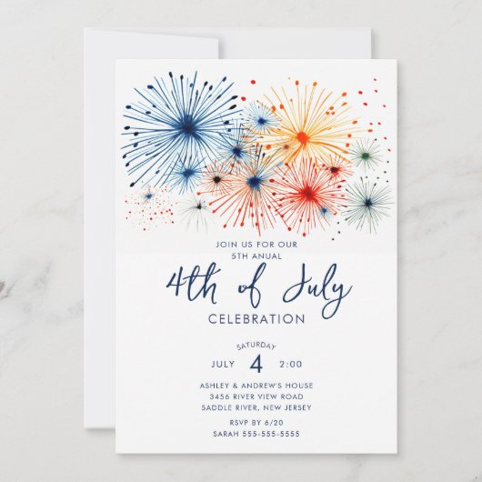 Feuerwerkskörper 4. Juli Feier Einladung (Vorderseite)