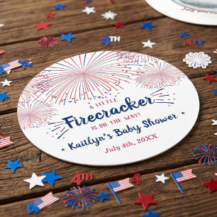 Feuerwerkskörper auf dem Weg! 4. Juli Baby Runder Pappuntersetzer