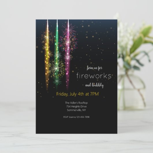 Feuerwerkskörper Einladung (Stehend Vorderseite)