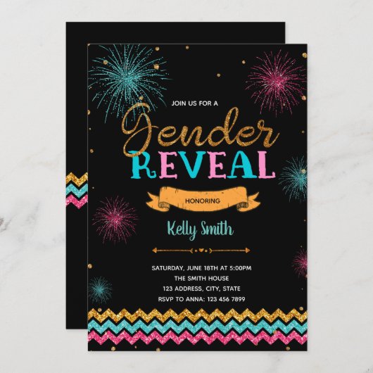 Feuerwerkskörper-Geschlecht offenbart Party Einlad Einladung (Vorne/Hinten)