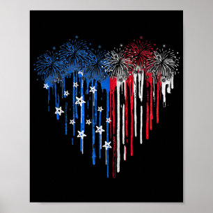Feuerwerkskörper Getrocknen Heart American Flag Pa Poster