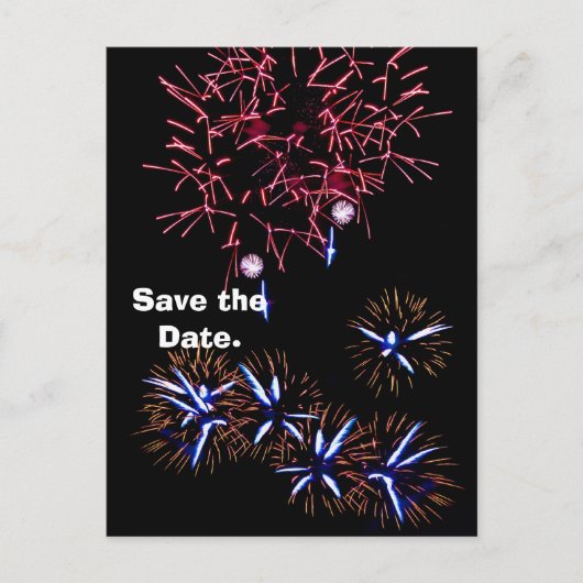 Feuerwerkskörper Save the Date Ankündigungspostkarte (Vorderseite)