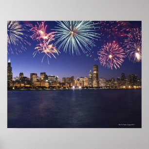 Feuerwerkskörper über der Skyline von Chicago 2 Poster
