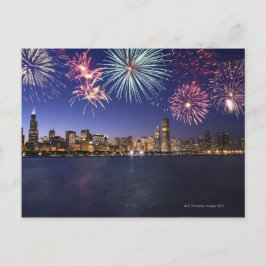 Feuerwerkskörper über der Skyline von Chicago 2 Postkarte