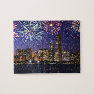 Feuerwerkskörper über der Skyline von Chicago Puzzle