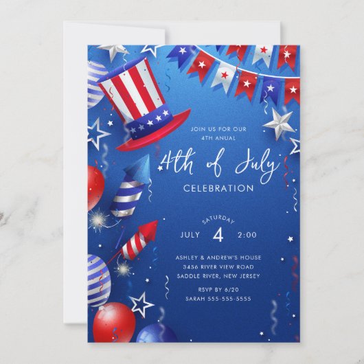 Feuerwerkskörper und Fun-Amerikanische Unabhängigk Einladung (Vorderseite)