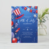 Feuerwerkskörper und Fun-Amerikanische Unabhängigk Einladung (Stehend Vorderseite)