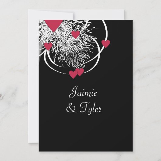 Feuerwerkskörper und Herz Tree Reheasal Abendessen Einladung (Rückseite)