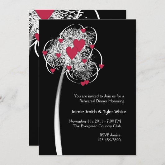 Feuerwerkskörper und Herz Tree Reheasal Abendessen Einladung (Vorne/Hinten)