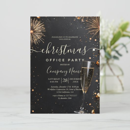 Feuerwerkskörper und Party des Champagne Holiday O Einladung (Stehend Vorderseite)