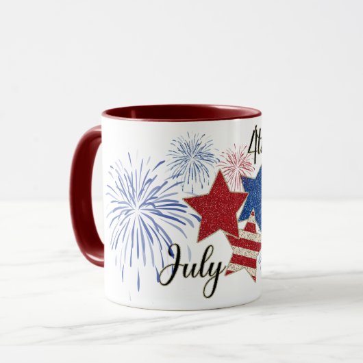 Feuerwerkskörper US Flagge 4. Juli 11 oz Tasse (Vorderseite Links)