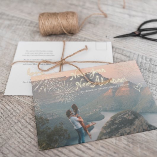 Feuerwerkskörper | Verlobung des Fotos im Neujahr Ankündigungspostkarte