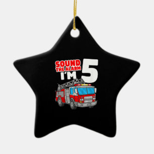 Feuerzug 5 Jahre alter Feuerwehrmann 5. Geburtstag Keramik Ornament