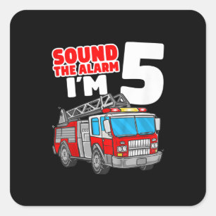 Feuerzug 5 Jahre alter Feuerwehrmann 5. Geburtstag Quadratischer Aufkleber