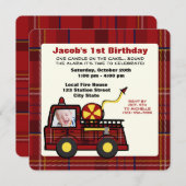 Feuerzug Erster Geburtstag Kariert Einladung (Vorne/Hinten)