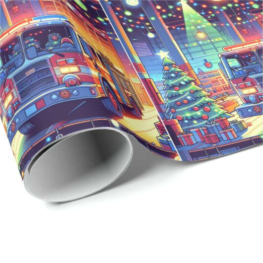 Feuerzug in Feuerwehr Weihnachtsbaum und Geschenk Geschenkpapier (Rolleneckpunkt)