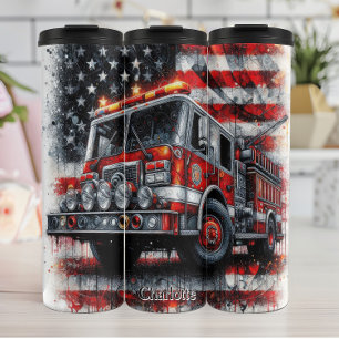 Feuerzug mit Abstrakter amerikanischer Flagge Thermosbecher