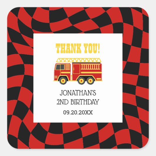 Feuerzug Schwarz Rot überprüft 2. Geburtstag Quadratischer Aufkleber (Vorderseite)