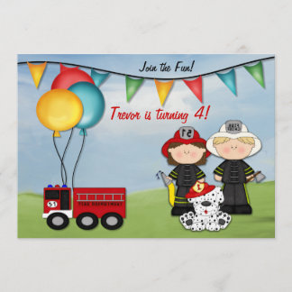 Feuerzug und kleiner Feuerwehrmann Geburtstag Einladung