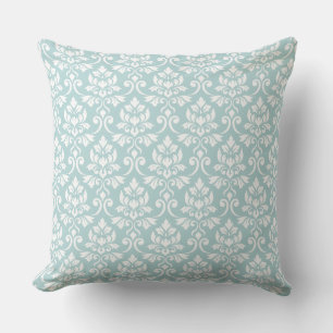 Feuille Damask 2Way Rpt Ptn Duck Egg Blue & White Kissen