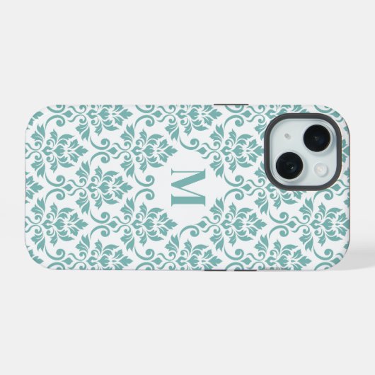 Feuille Damask Aquamarines Muster (Custom) iPhone 15 Hülle (Rückseite (Horizontal))