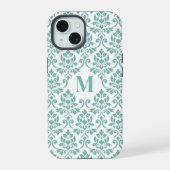 Feuille Damask Aquamarines Muster (Custom) iPhone 15 Hülle (Rückseite)