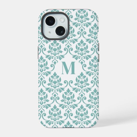 Feuille Damask Aquamarines Muster (Custom) iPhone 15 Hülle (Rückseite)