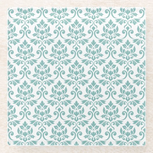 Feuille Damask Aquamarines Muster Glasuntersetzer (Vorderseite)