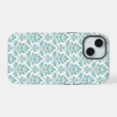 Feuille Damask Aquamarines Muster iPhone 15 Hülle (Rückseite (Horizontal))