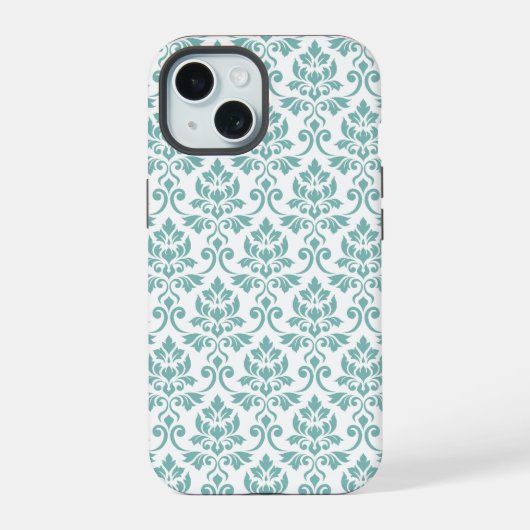 Feuille Damask Aquamarines Muster iPhone 15 Hülle (Rückseite)