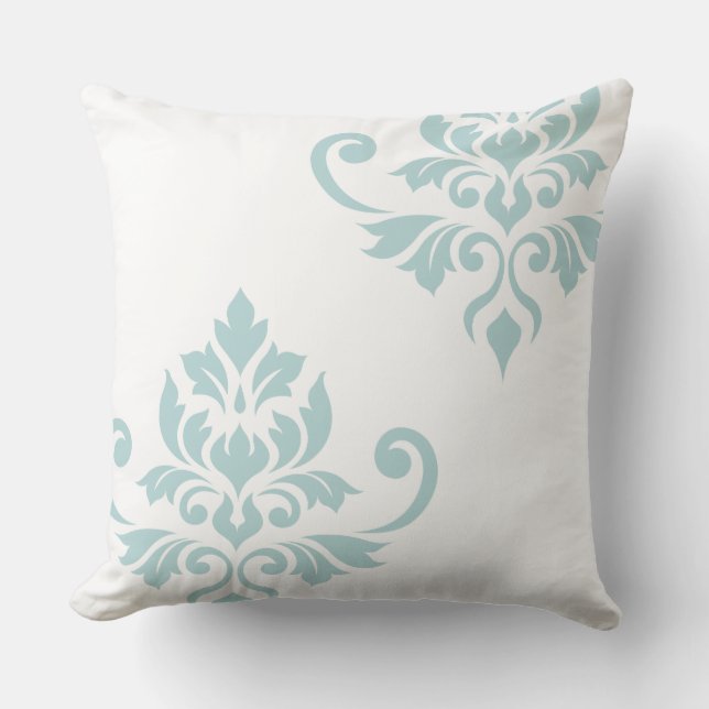 Feuille Damask Art I Duck Egg Blue on White Kissen (Vorderseite)