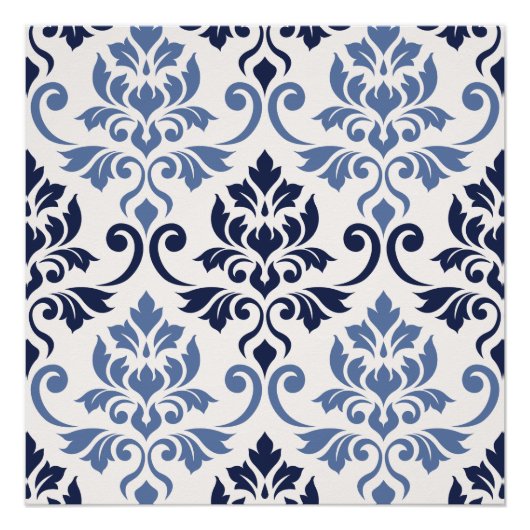 Feuille Damask Big Pattern Blues auf Creme Poster (Vorderseite)