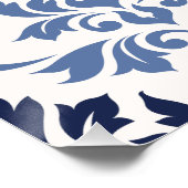 Feuille Damask Big Pattern Blues auf Creme Poster (Ecke)