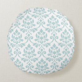 Feuille Damask Big Pattern Duck Egg Blue auf Weiß Rundes Kissen