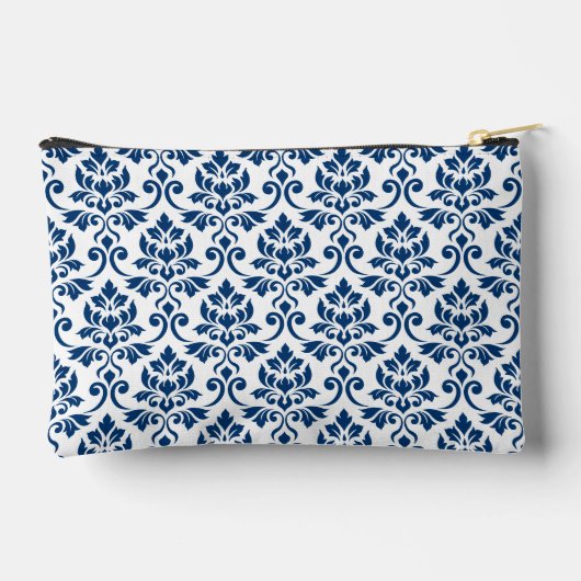 Feuille Damask Big Pattern Dunkelblau auf Weiß Zubehörtasche (Rückseite)
