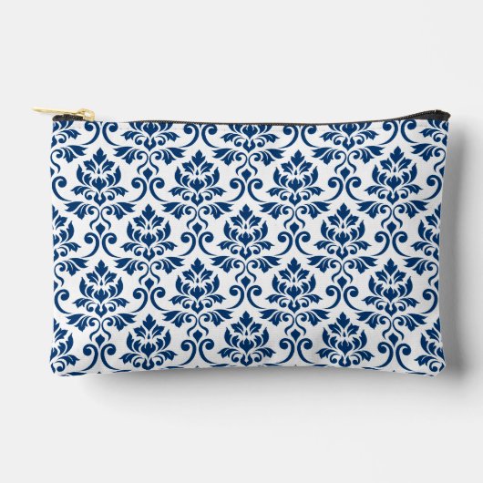 Feuille Damask Big Pattern Dunkelblau auf Weiß Zubehörtasche (Vorderseite)