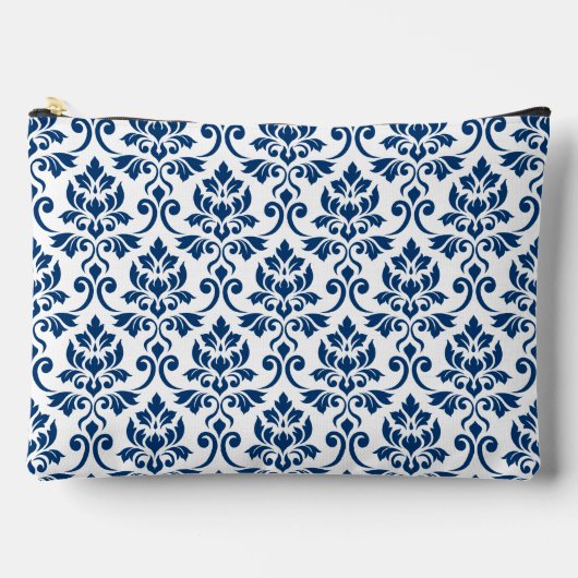 Feuille Damask Big Pattern Dunkelblau auf Weiß Zubehörtasche (Vorderseite)
